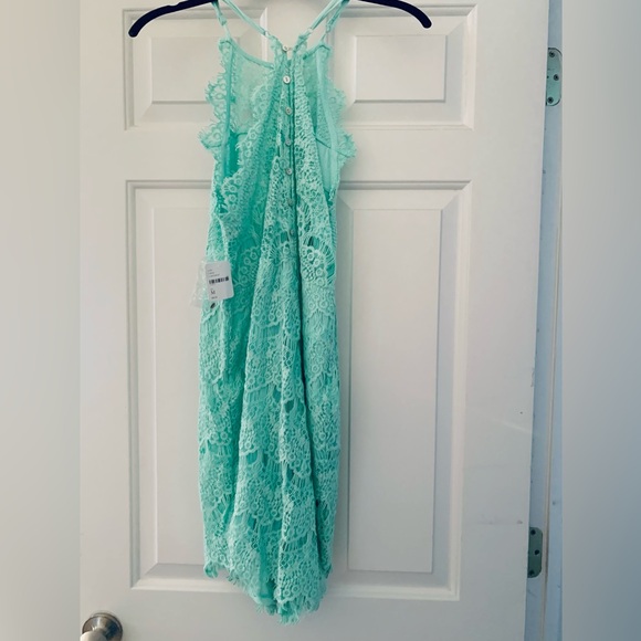 Free People She’s Got It Aqua Lace Mini Dress/ size Medium - Picture 2 of 7